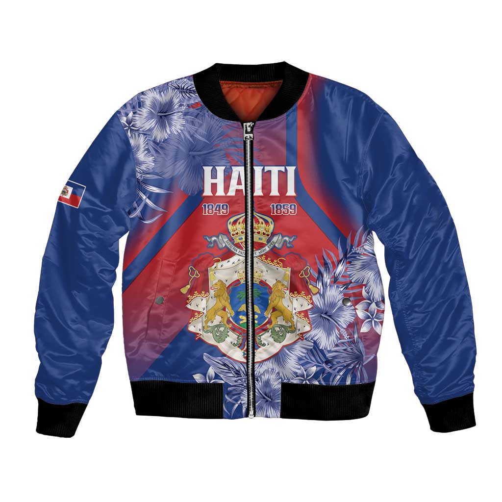 Personalised Second Empire of Haiti Bomber Jacket Imperial Coat Of Arms 1849-1859 Tropical Flowers