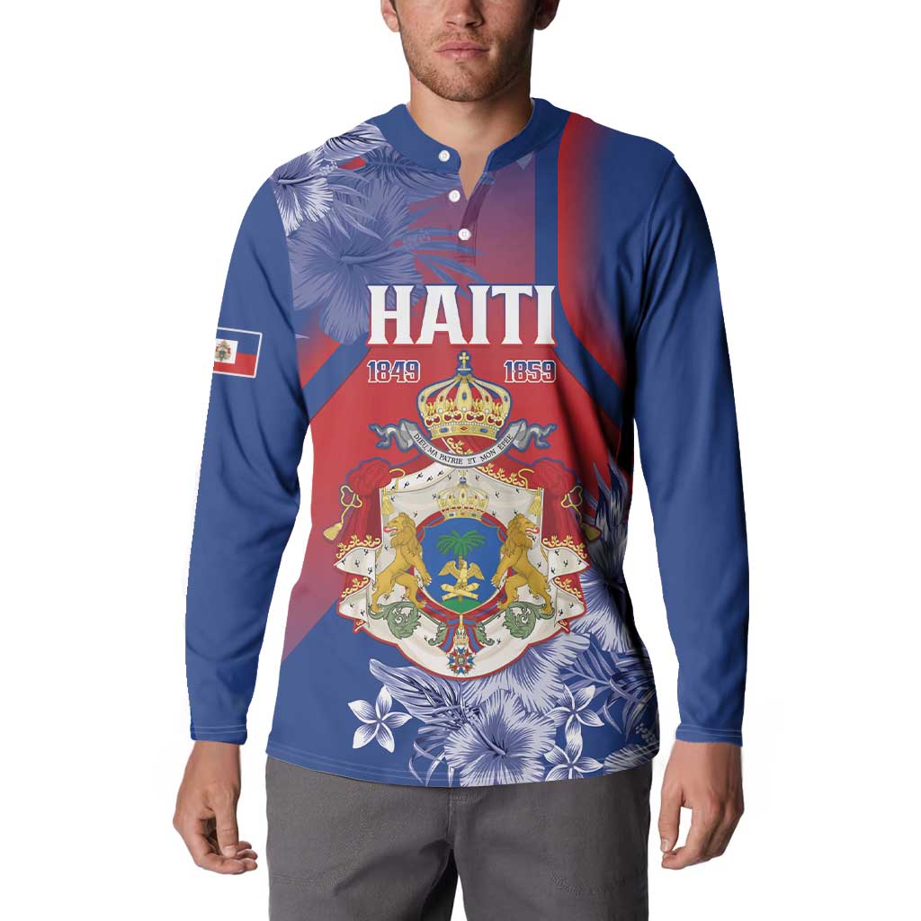 Personalised Second Empire of Haiti Button Sweatshirt Imperial Coat Of Arms 1849-1859 Tropical Flowers
