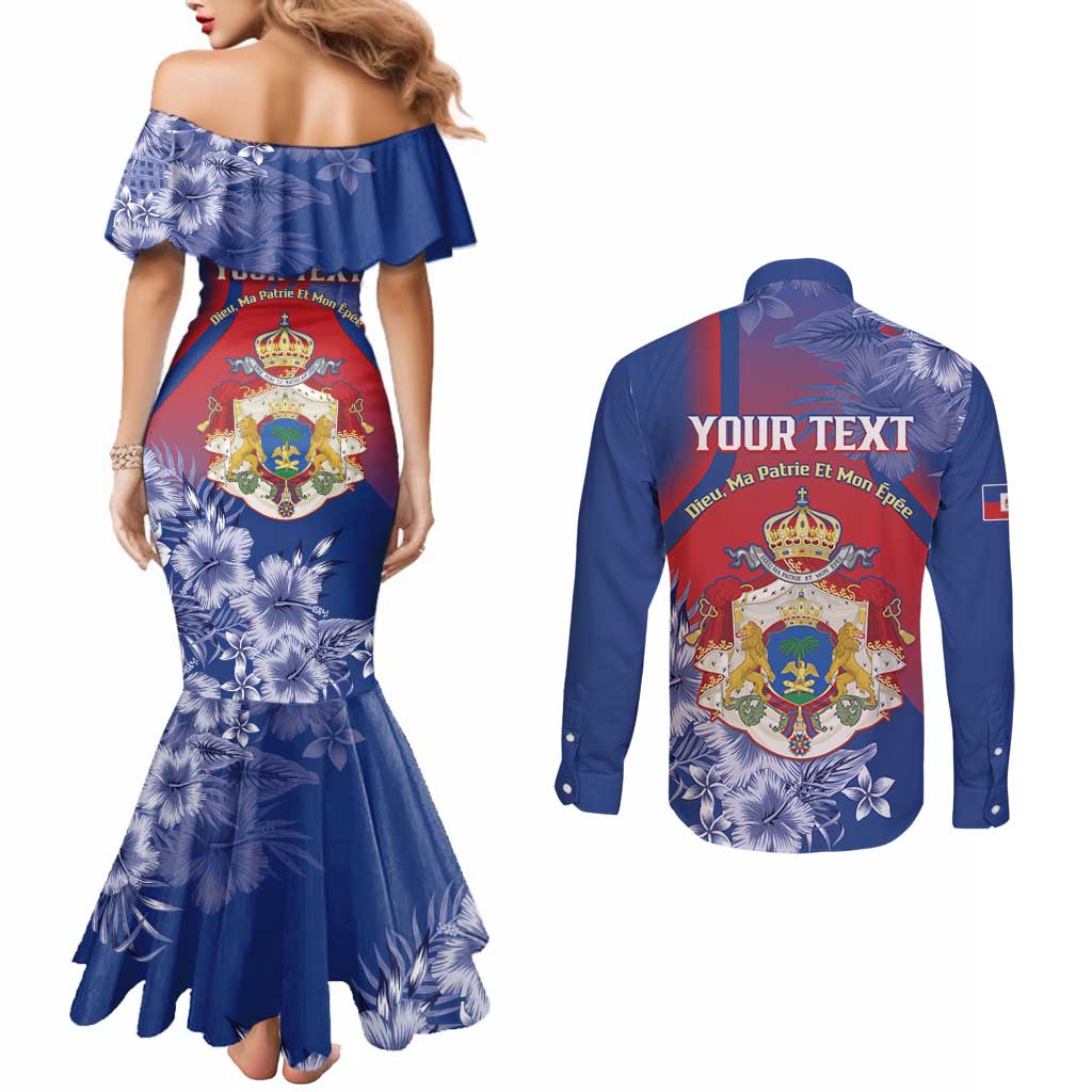 Personalised Second Empire of Haiti Couples Matching Mermaid Dress and Long Sleeve Button Shirt Imperial Coat Of Arms 1849-1859 Tropical Flowers