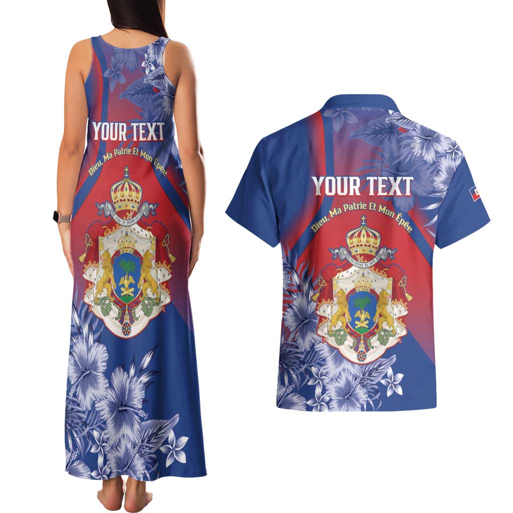 Personalised Second Empire of Haiti Couples Matching Tank Maxi Dress and Hawaiian Shirt Imperial Coat Of Arms 1849-1859 Tropical Flowers