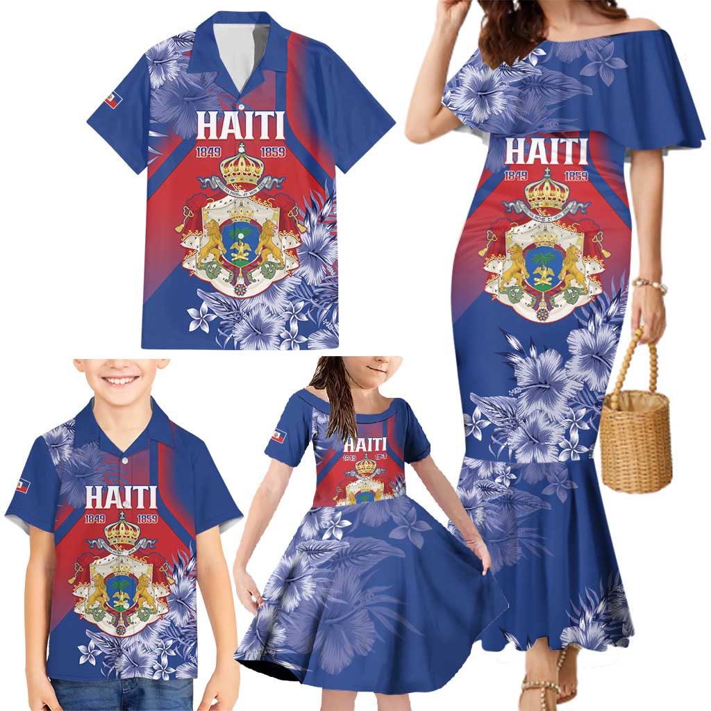 Personalised Second Empire of Haiti Family Matching Mermaid Dress and Hawaiian Shirt Imperial Coat Of Arms 1849-1859 Tropical Flowers