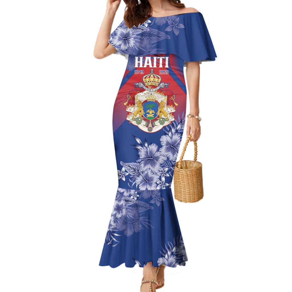Personalised Second Empire of Haiti Family Matching Mermaid Dress and Hawaiian Shirt Imperial Coat Of Arms 1849-1859 Tropical Flowers
