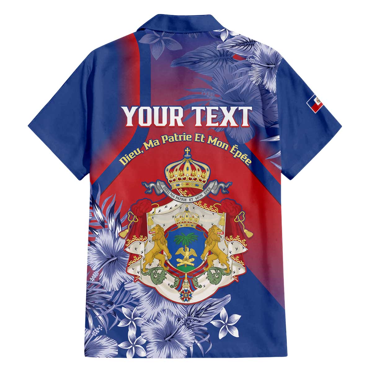 Personalised Second Empire of Haiti Family Matching Off The Shoulder Long Sleeve Dress and Hawaiian Shirt Imperial Coat Of Arms 1849-1859 Tropical Flowers
