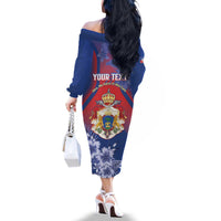 Personalised Second Empire of Haiti Family Matching Off The Shoulder Long Sleeve Dress and Hawaiian Shirt Imperial Coat Of Arms 1849-1859 Tropical Flowers