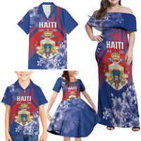 Personalised Second Empire of Haiti Family Matching Off Shoulder Maxi Dress and Hawaiian Shirt Imperial Coat Of Arms 1849-1859 Tropical Flowers