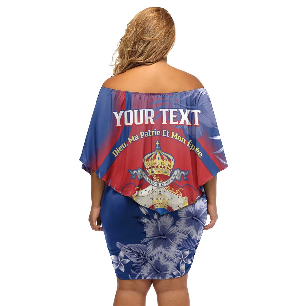 Personalised Second Empire of Haiti Family Matching Off Shoulder Short Dress and Hawaiian Shirt Imperial Coat Of Arms 1849-1859 Tropical Flowers