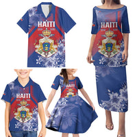 Personalised Second Empire of Haiti Family Matching Puletasi and Hawaiian Shirt Imperial Coat Of Arms 1849-1859 Tropical Flowers
