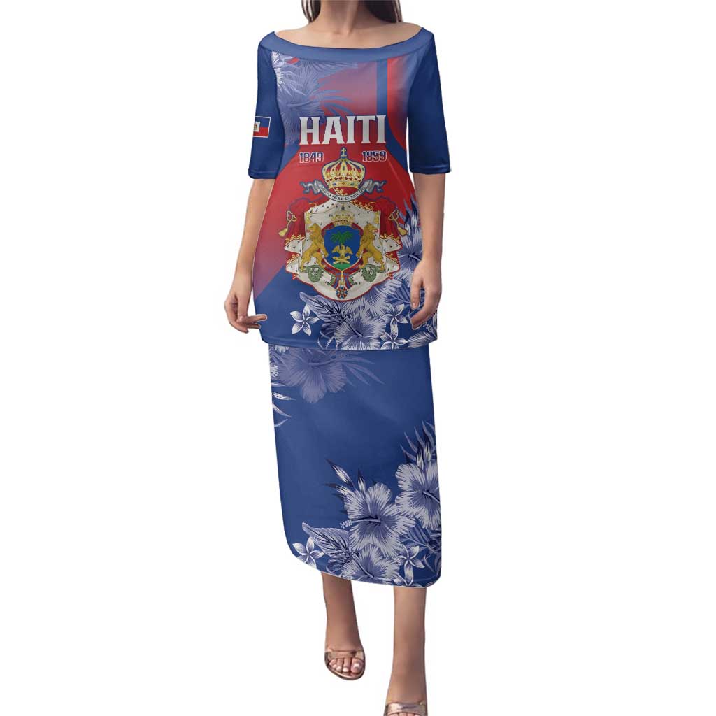 Personalised Second Empire of Haiti Family Matching Puletasi and Hawaiian Shirt Imperial Coat Of Arms 1849-1859 Tropical Flowers