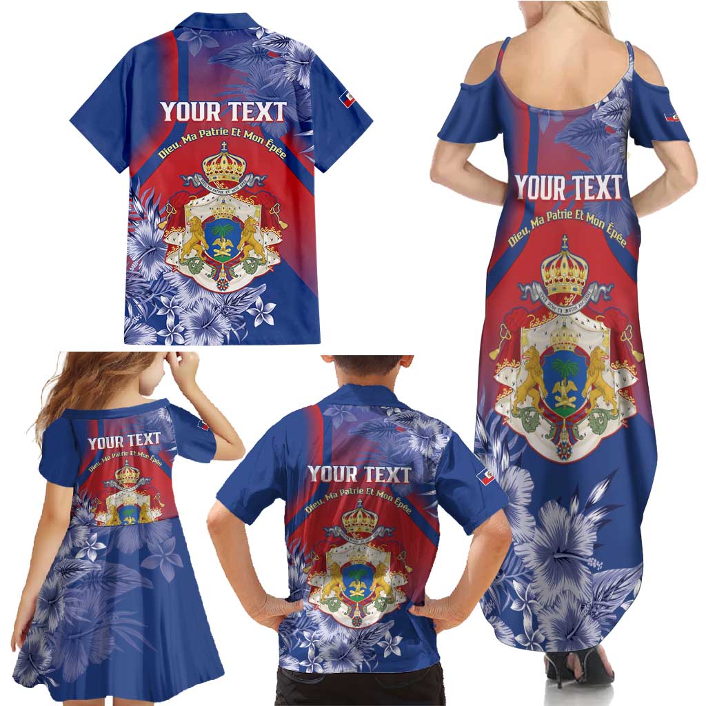 Personalised Second Empire of Haiti Family Matching Summer Maxi Dress and Hawaiian Shirt Imperial Coat Of Arms 1849-1859 Tropical Flowers