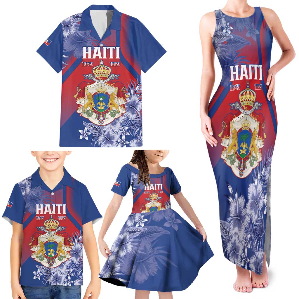 Personalised Second Empire of Haiti Family Matching Tank Maxi Dress and Hawaiian Shirt Imperial Coat Of Arms 1849-1859 Tropical Flowers