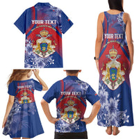 Personalised Second Empire of Haiti Family Matching Tank Maxi Dress and Hawaiian Shirt Imperial Coat Of Arms 1849-1859 Tropical Flowers