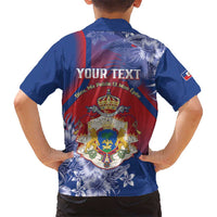 Personalised Second Empire of Haiti Kid Hawaiian Shirt Imperial Coat Of Arms 1849-1859 Tropical Flowers
