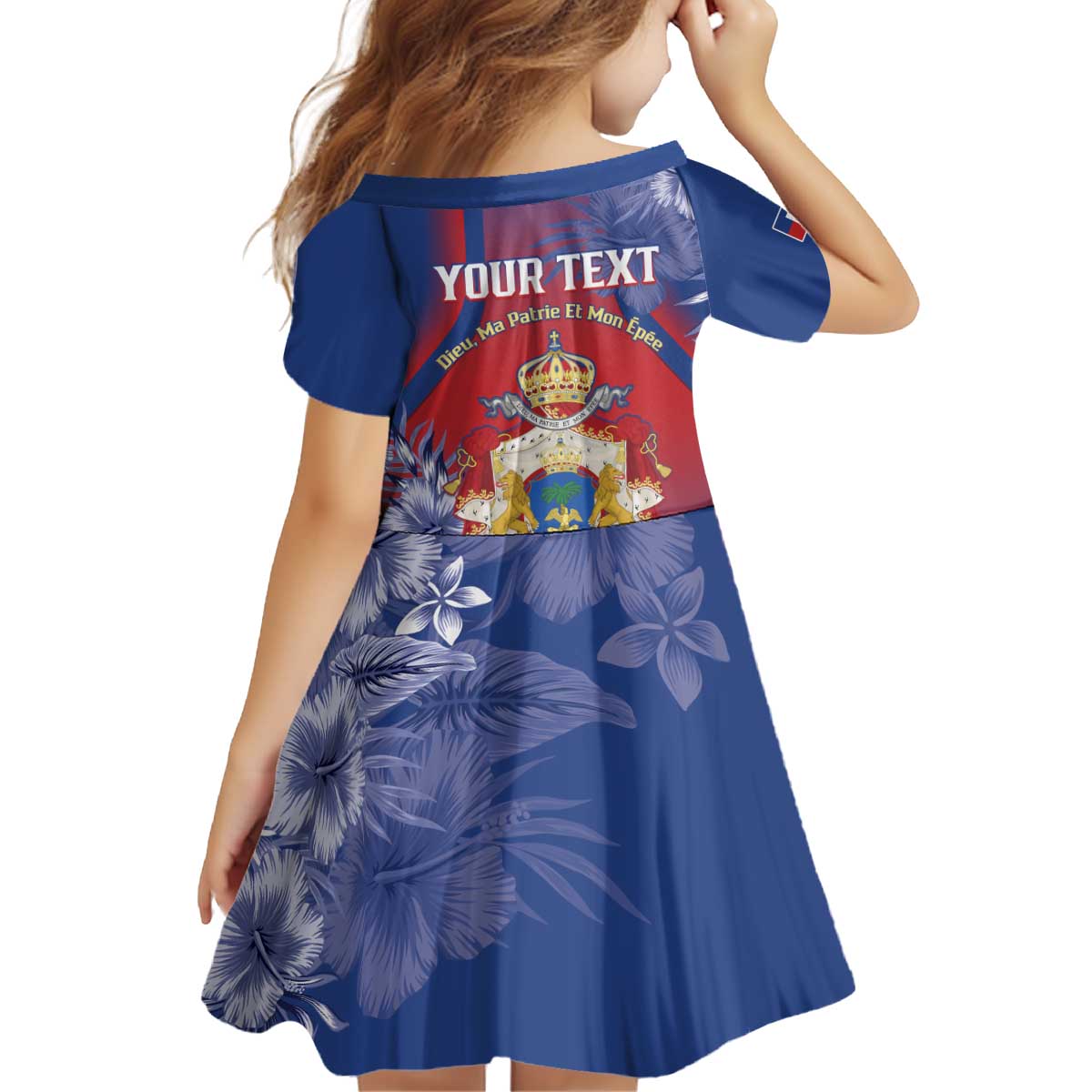 Personalised Second Empire of Haiti Kid Short Sleeve Dress Imperial Coat Of Arms 1849-1859 Tropical Flowers