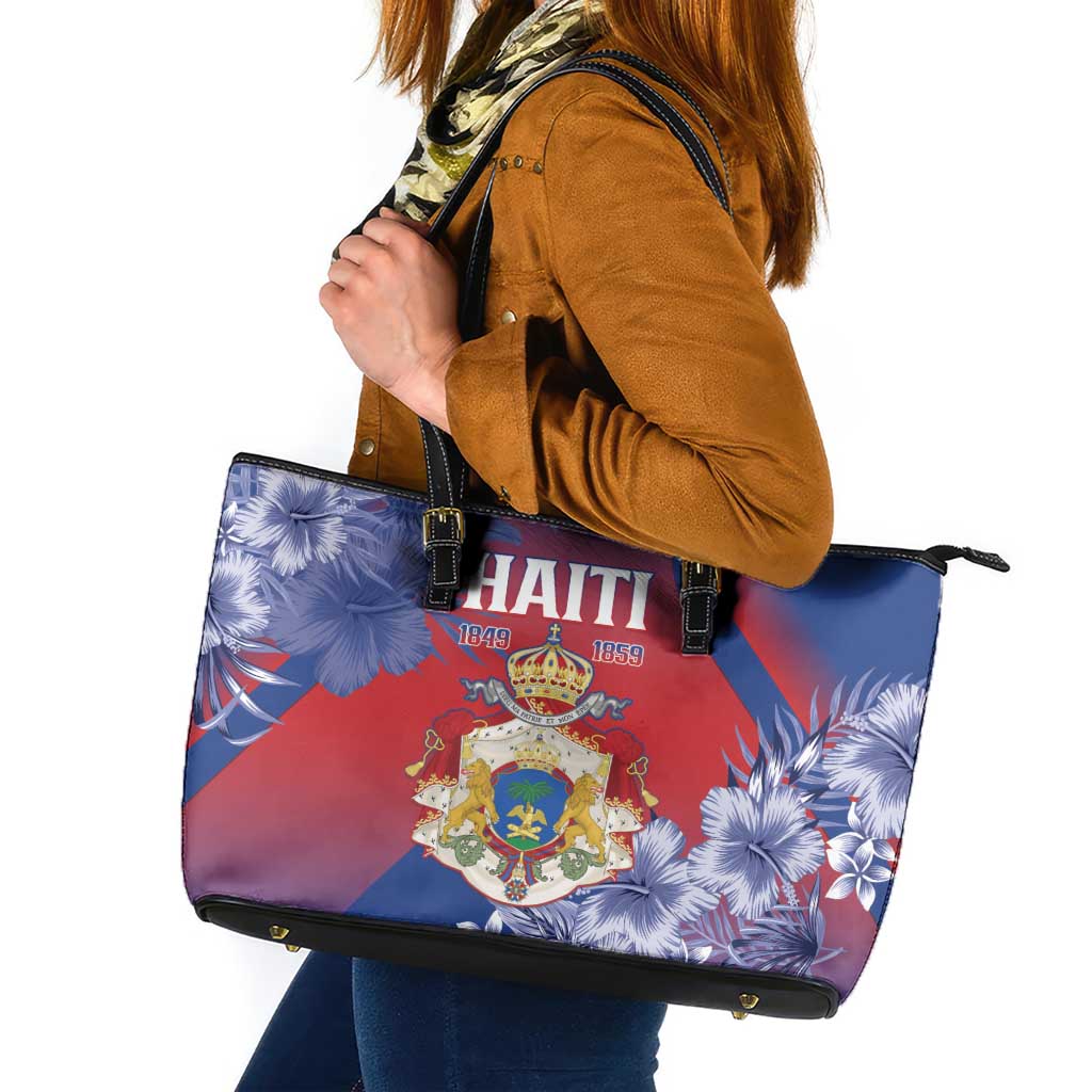 Second Empire of Haiti Leather Tote Bag Imperial Coat Of Arms 1849-1859 Tropical Flowers