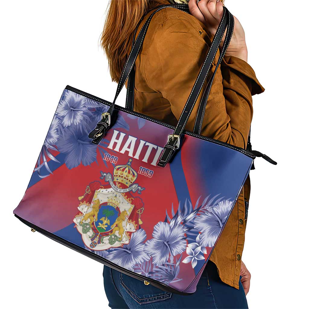 Second Empire of Haiti Leather Tote Bag Imperial Coat Of Arms 1849-1859 Tropical Flowers