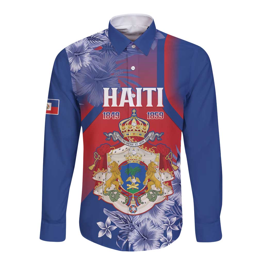 Personalised Second Empire of Haiti Long Sleeve Button Shirt Imperial Coat Of Arms 1849-1859 Tropical Flowers