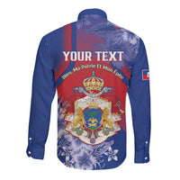 Personalised Second Empire of Haiti Long Sleeve Button Shirt Imperial Coat Of Arms 1849-1859 Tropical Flowers