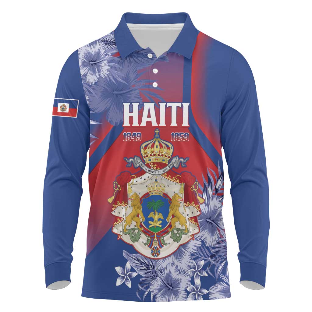 Personalised Second Empire of Haiti Long Sleeve Polo Shirt Imperial Coat Of Arms 1849-1859 Tropical Flowers