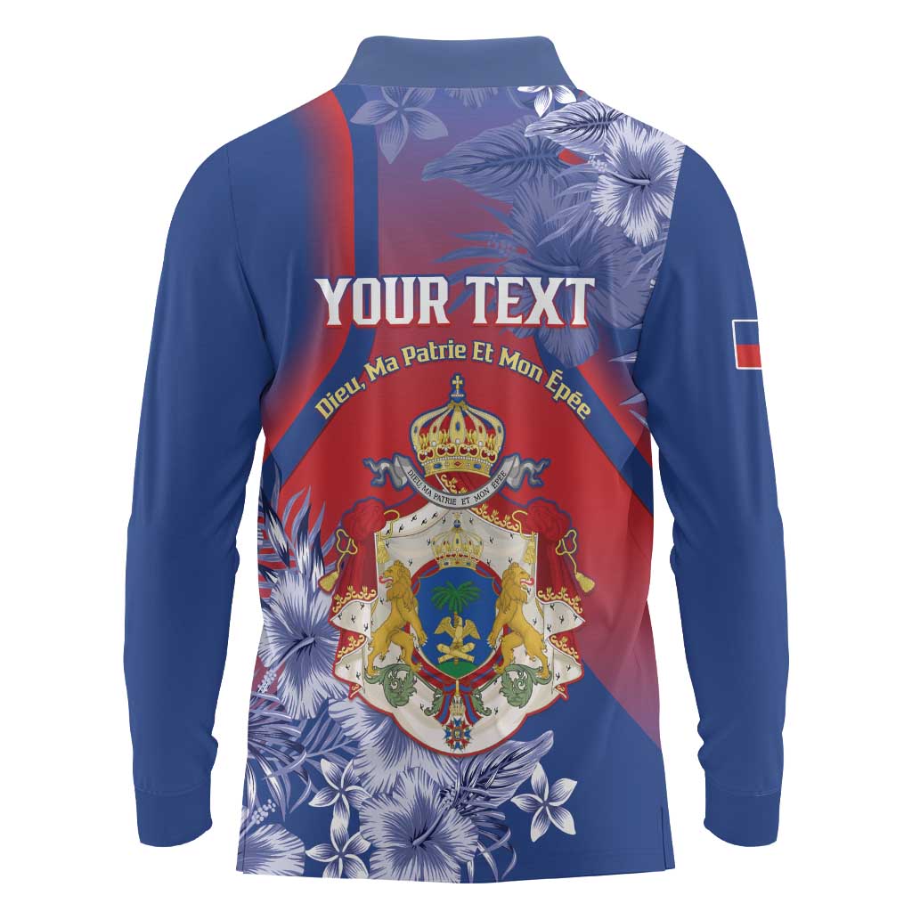 Personalised Second Empire of Haiti Long Sleeve Polo Shirt Imperial Coat Of Arms 1849-1859 Tropical Flowers