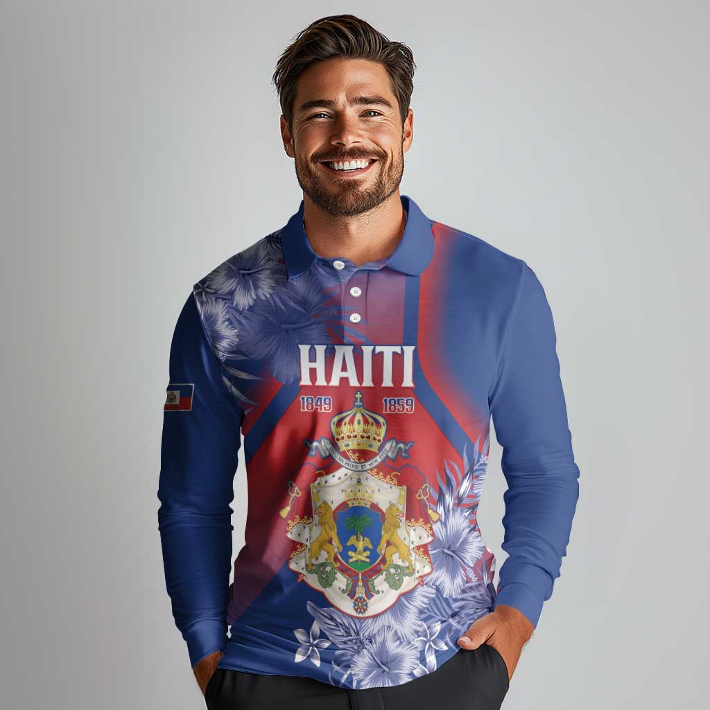 Personalised Second Empire of Haiti Long Sleeve Polo Shirt Imperial Coat Of Arms 1849-1859 Tropical Flowers