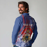 Personalised Second Empire of Haiti Long Sleeve Polo Shirt Imperial Coat Of Arms 1849-1859 Tropical Flowers