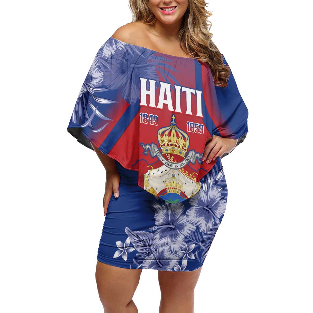 Personalised Second Empire of Haiti Off Shoulder Short Dress Imperial Coat Of Arms 1849-1859 Tropical Flowers