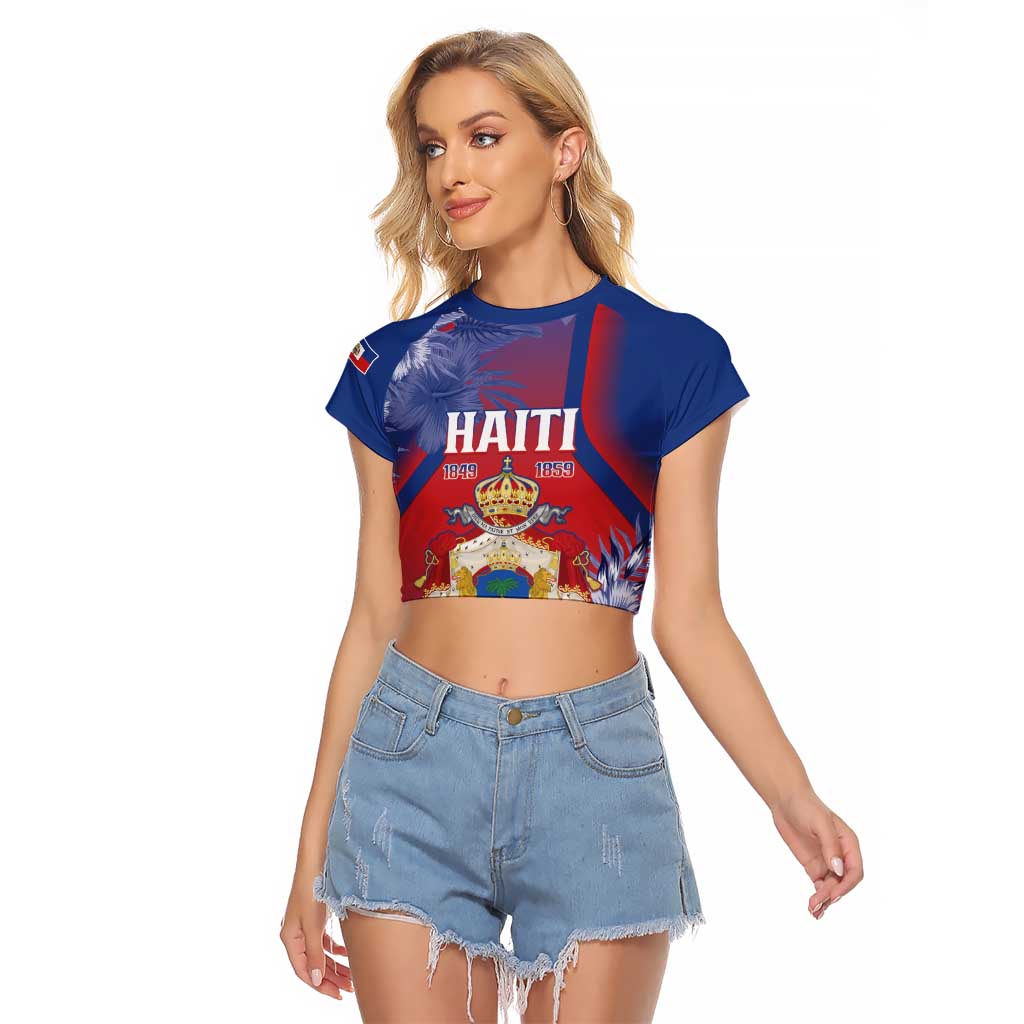 Personalised Second Empire of Haiti Raglan Cropped T Shirt Imperial Coat Of Arms 1849-1859 Tropical Flowers