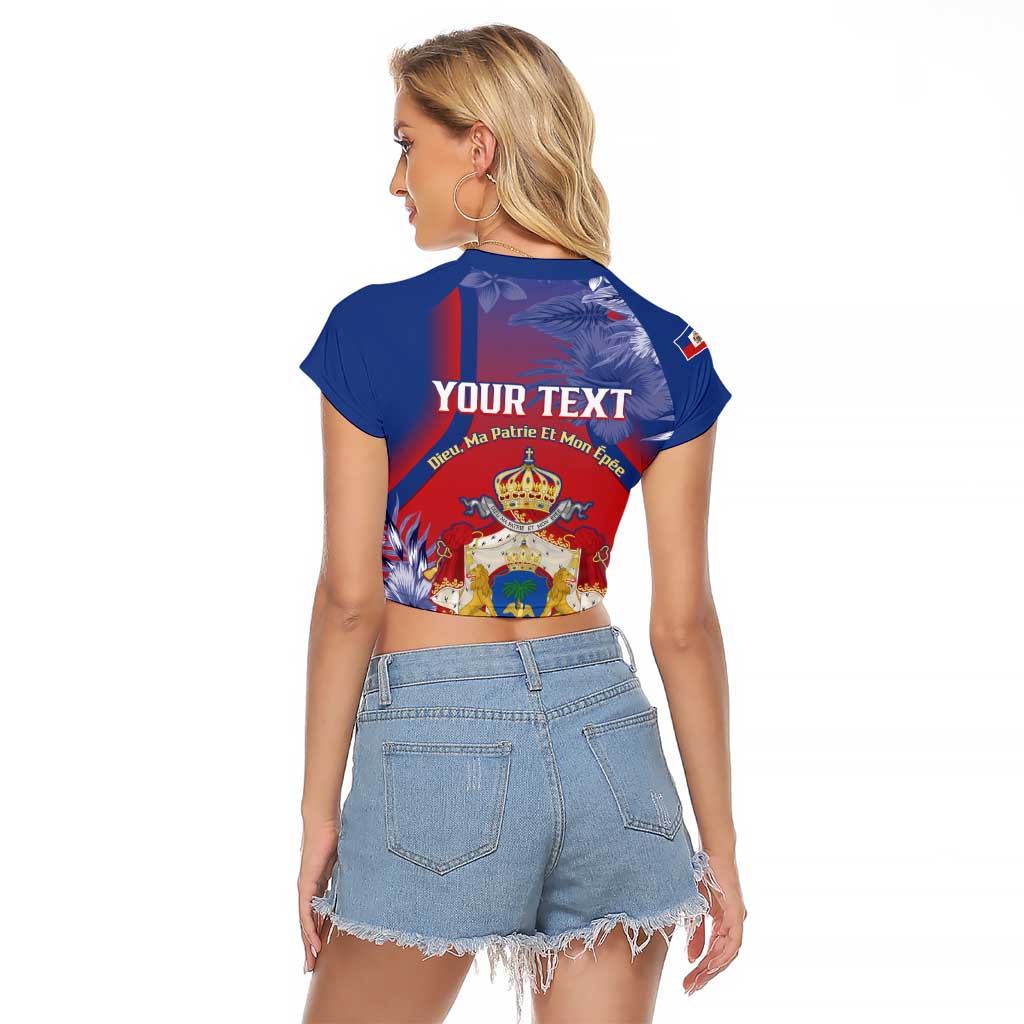 Personalised Second Empire of Haiti Raglan Cropped T Shirt Imperial Coat Of Arms 1849-1859 Tropical Flowers