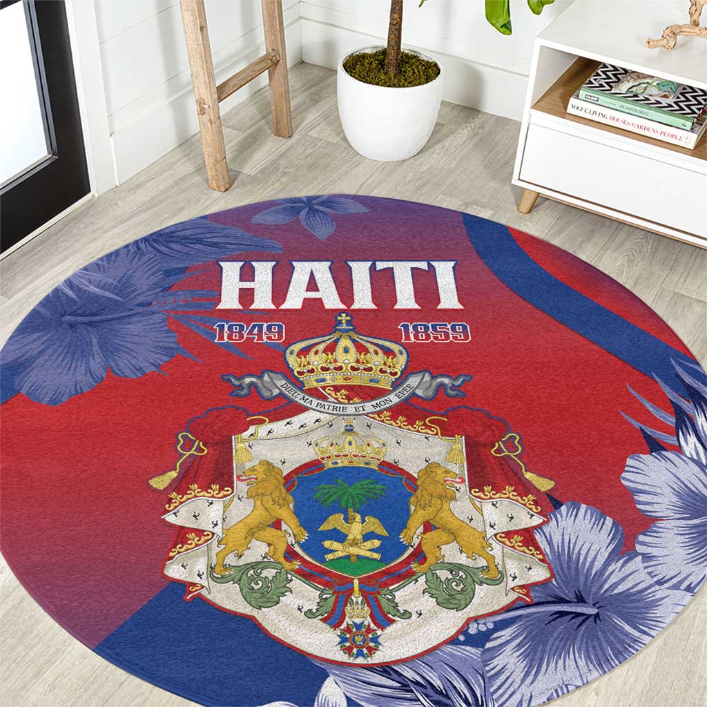 Second Empire of Haiti Round Carpet Imperial Coat Of Arms 1849-1859 Tropical Flowers
