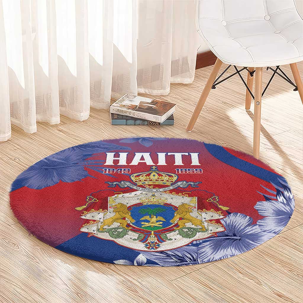 Second Empire of Haiti Round Carpet Imperial Coat Of Arms 1849-1859 Tropical Flowers