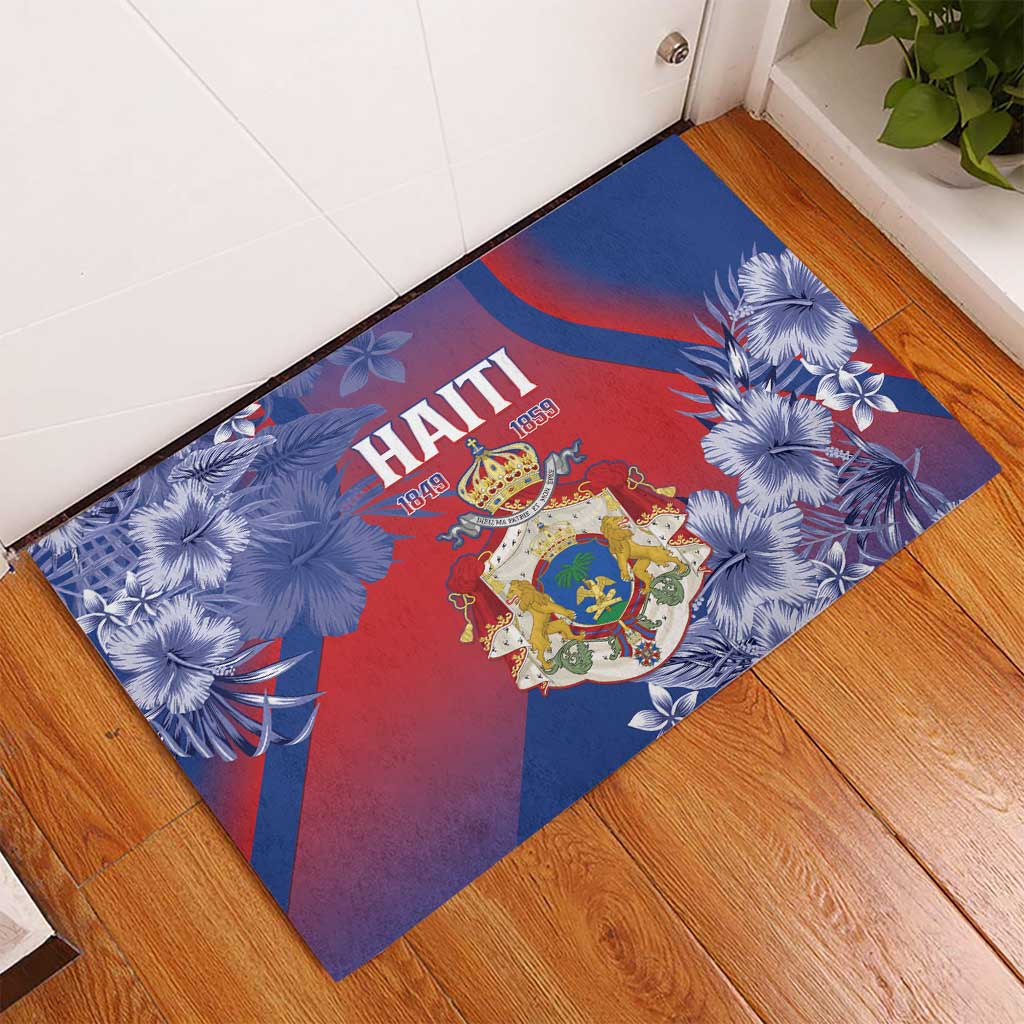 Second Empire of Haiti Rubber Doormat Imperial Coat Of Arms 1849-1859 Tropical Flowers