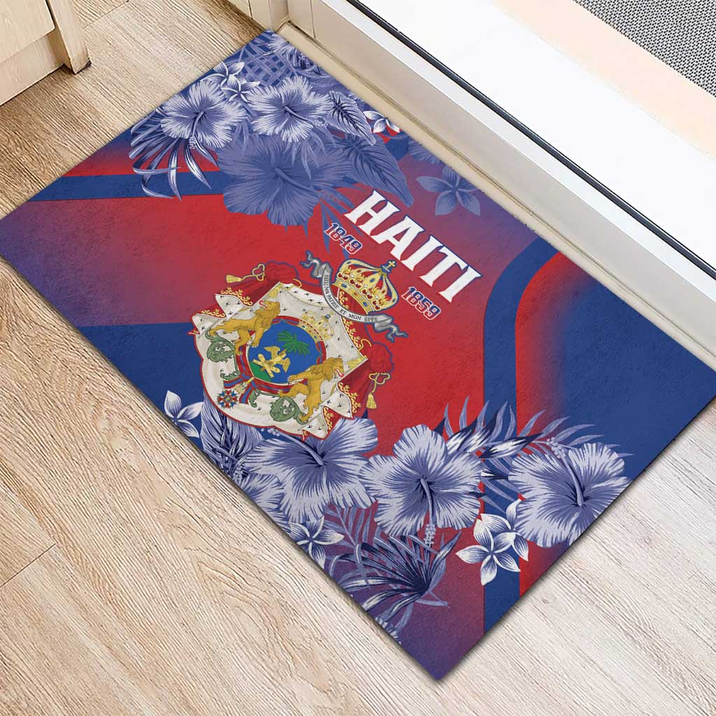 Second Empire of Haiti Rubber Doormat Imperial Coat Of Arms 1849-1859 Tropical Flowers