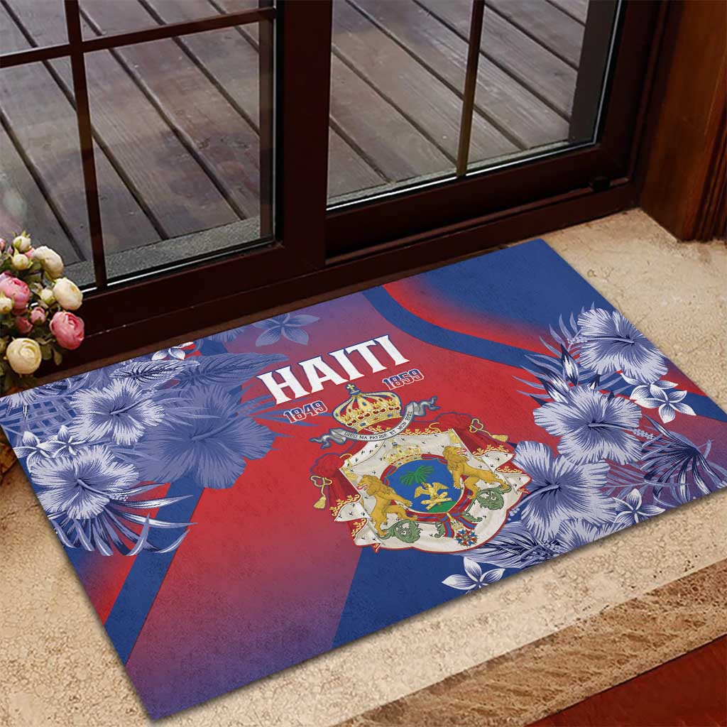 Second Empire of Haiti Rubber Doormat Imperial Coat Of Arms 1849-1859 Tropical Flowers