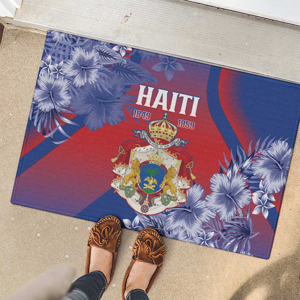 Second Empire of Haiti Rubber Doormat Imperial Coat Of Arms 1849-1859 Tropical Flowers