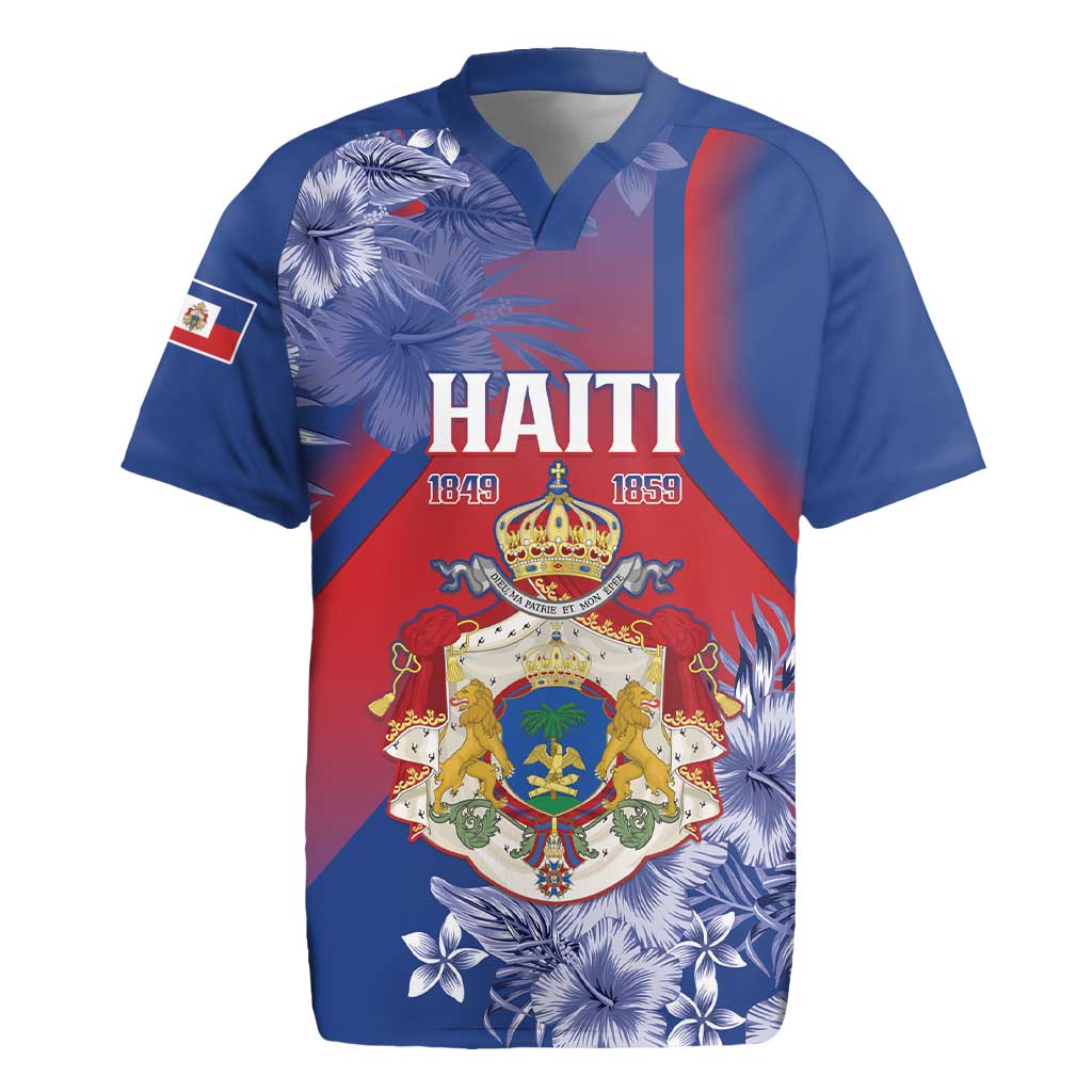 Personalised Second Empire of Haiti Rugby Jersey Imperial Coat Of Arms 1849-1859 Tropical Flowers