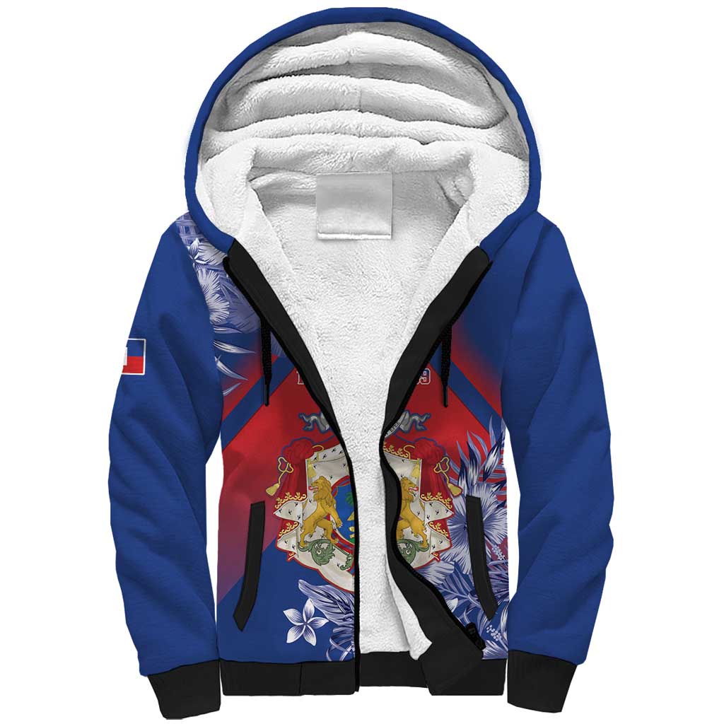 Personalised Second Empire of Haiti Sherpa Hoodie Imperial Coat Of Arms 1849-1859 Tropical Flowers