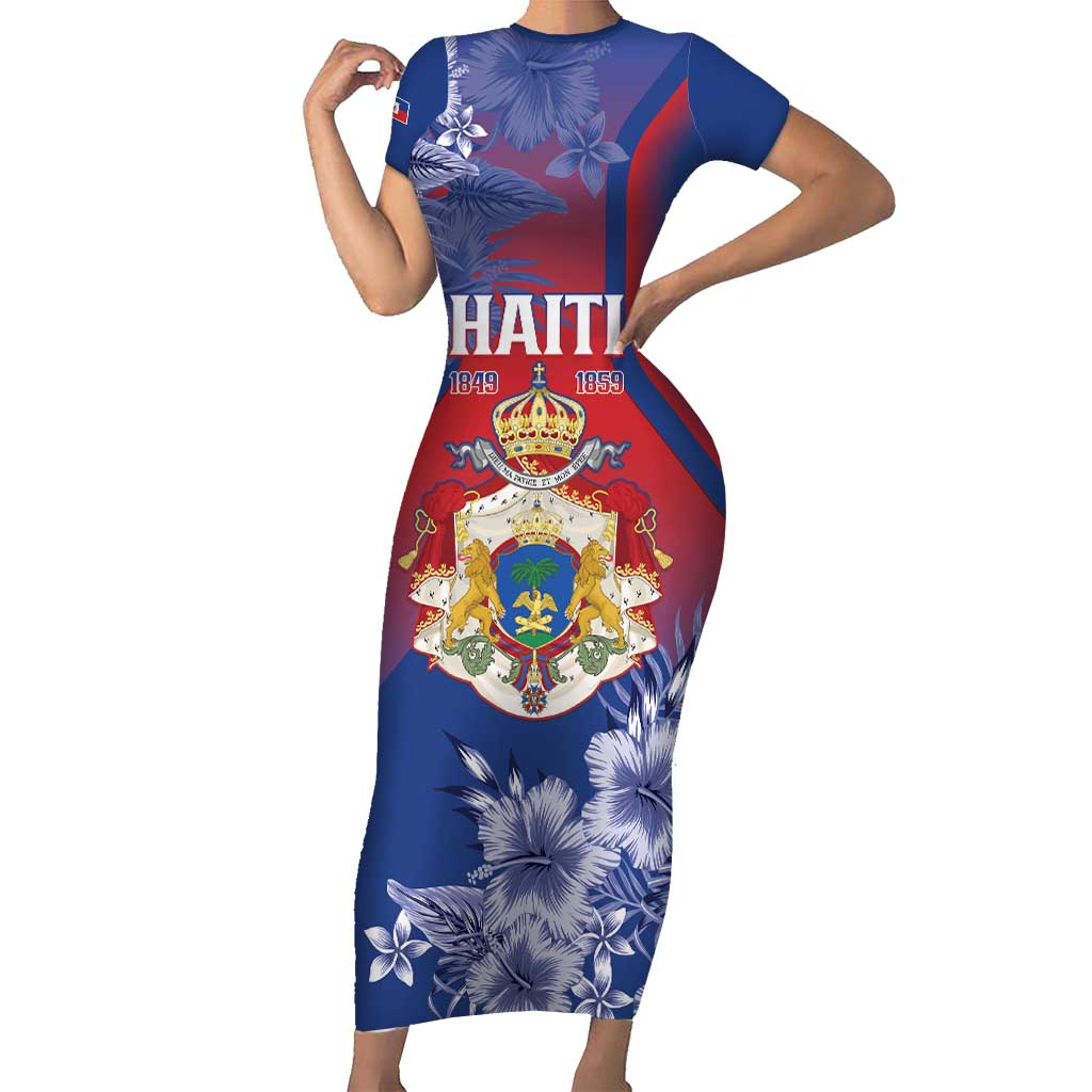 Personalised Second Empire of Haiti Short Sleeve Bodycon Dress Imperial Coat Of Arms 1849-1859 Tropical Flowers