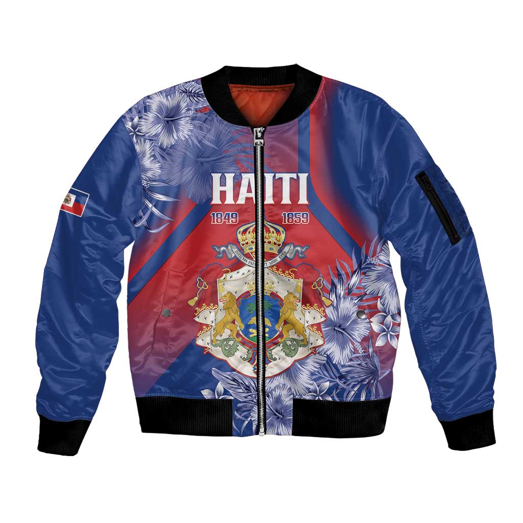 Personalised Second Empire of Haiti Sleeve Zip Bomber Jacket Imperial Coat Of Arms 1849-1859 Tropical Flowers