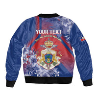 Personalised Second Empire of Haiti Sleeve Zip Bomber Jacket Imperial Coat Of Arms 1849-1859 Tropical Flowers