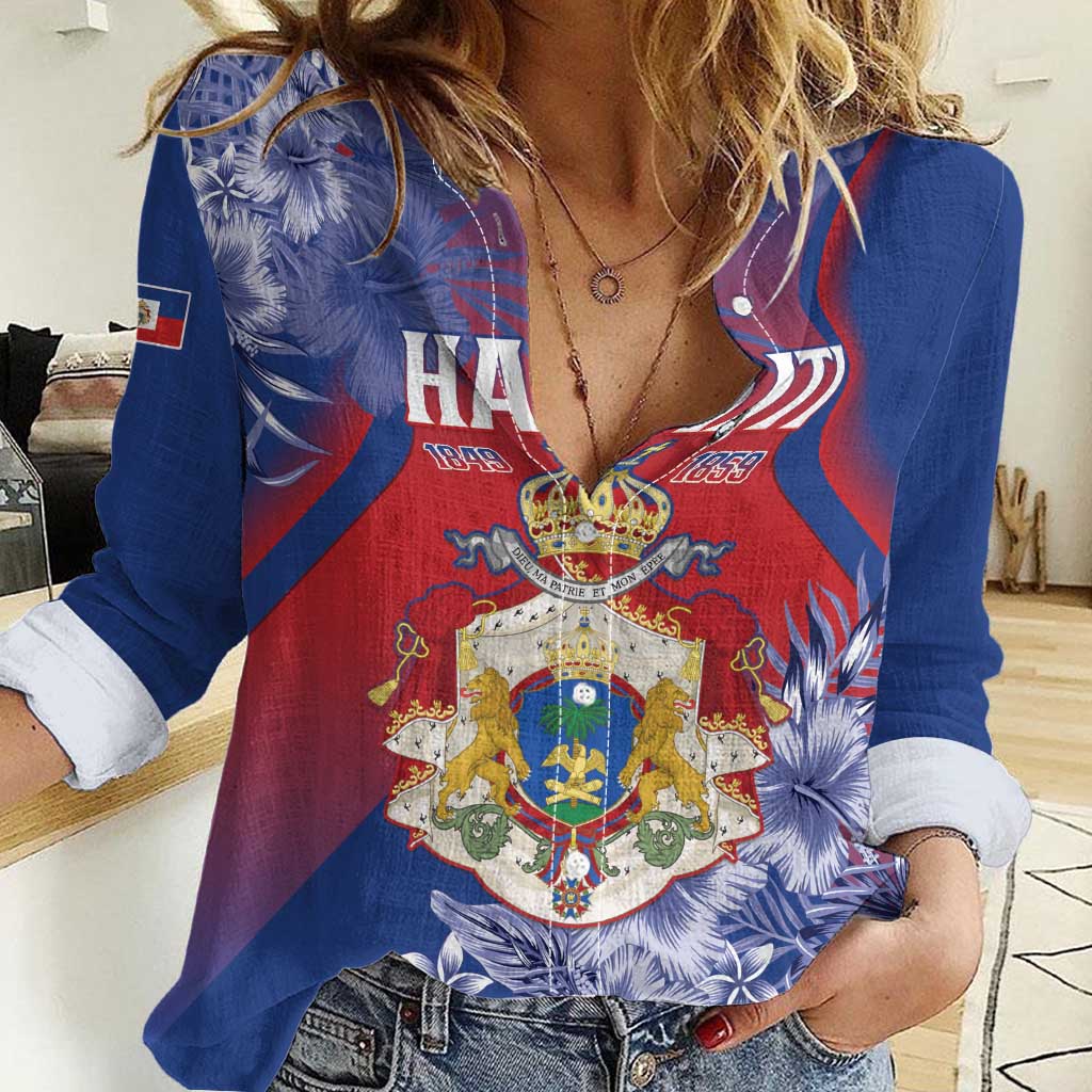 Personalised Second Empire of Haiti Women Casual Shirt Imperial Coat Of Arms 1849-1859 Tropical Flowers