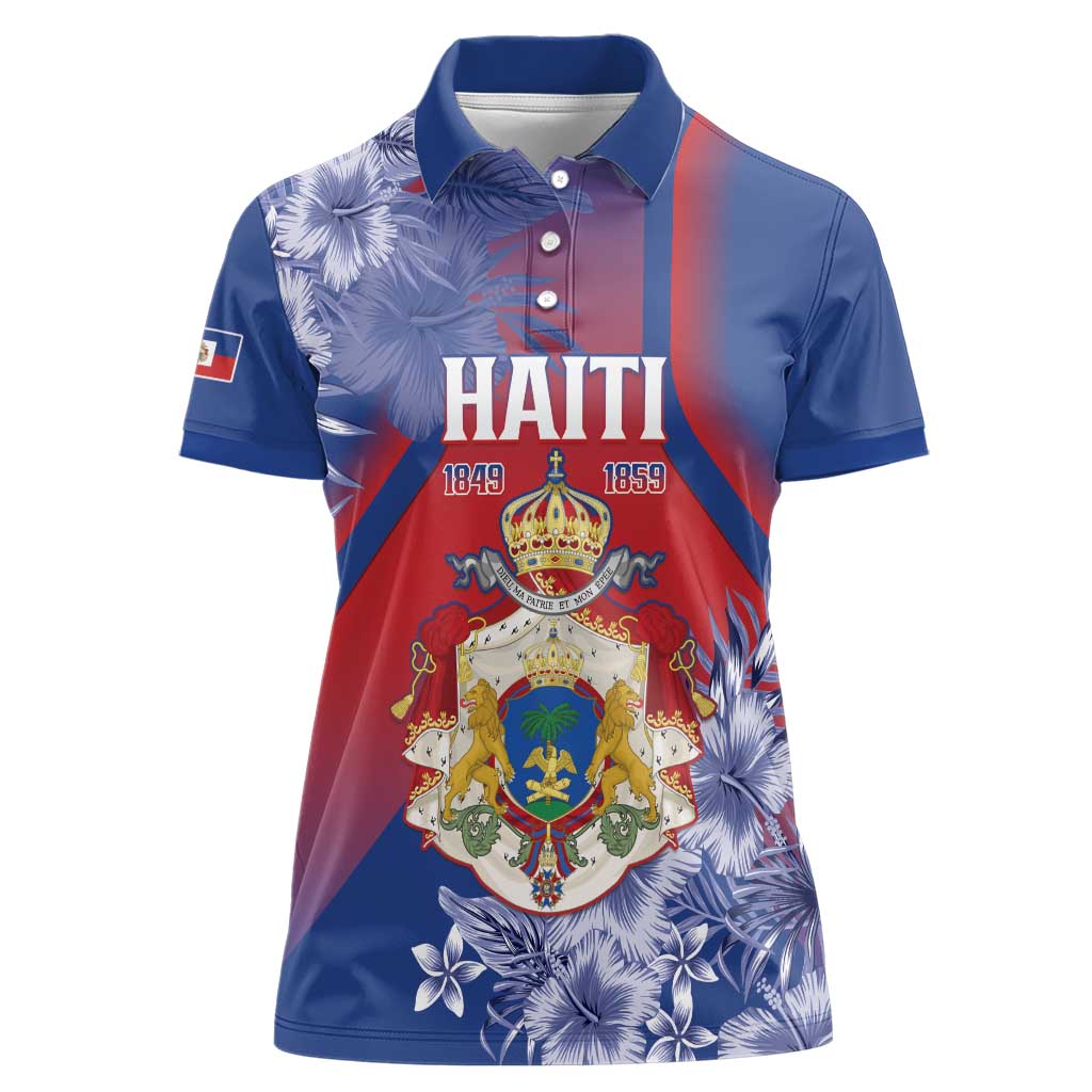 Personalised Second Empire of Haiti Women Polo Shirt Imperial Coat Of Arms 1849-1859 Tropical Flowers