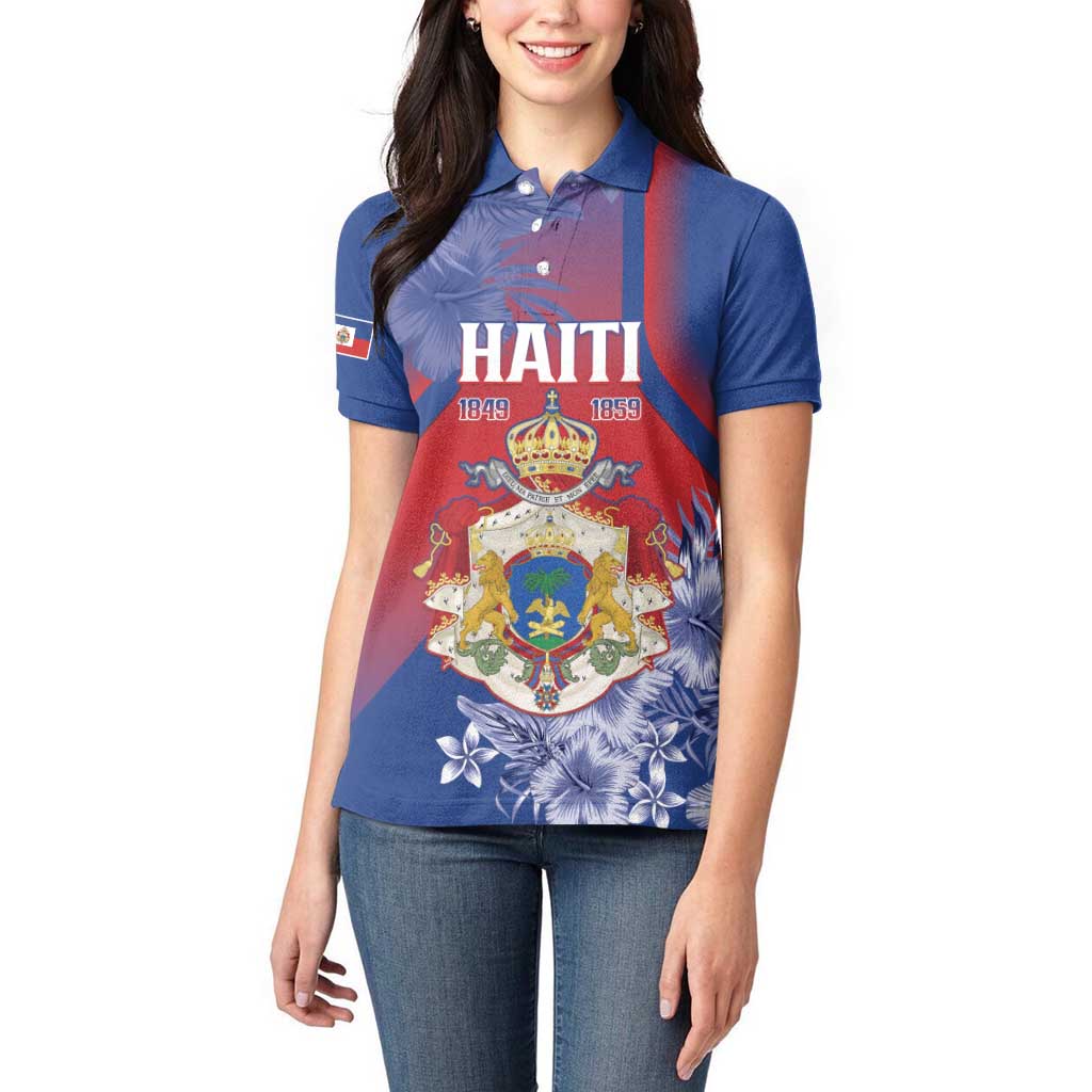Personalised Second Empire of Haiti Women Polo Shirt Imperial Coat Of Arms 1849-1859 Tropical Flowers