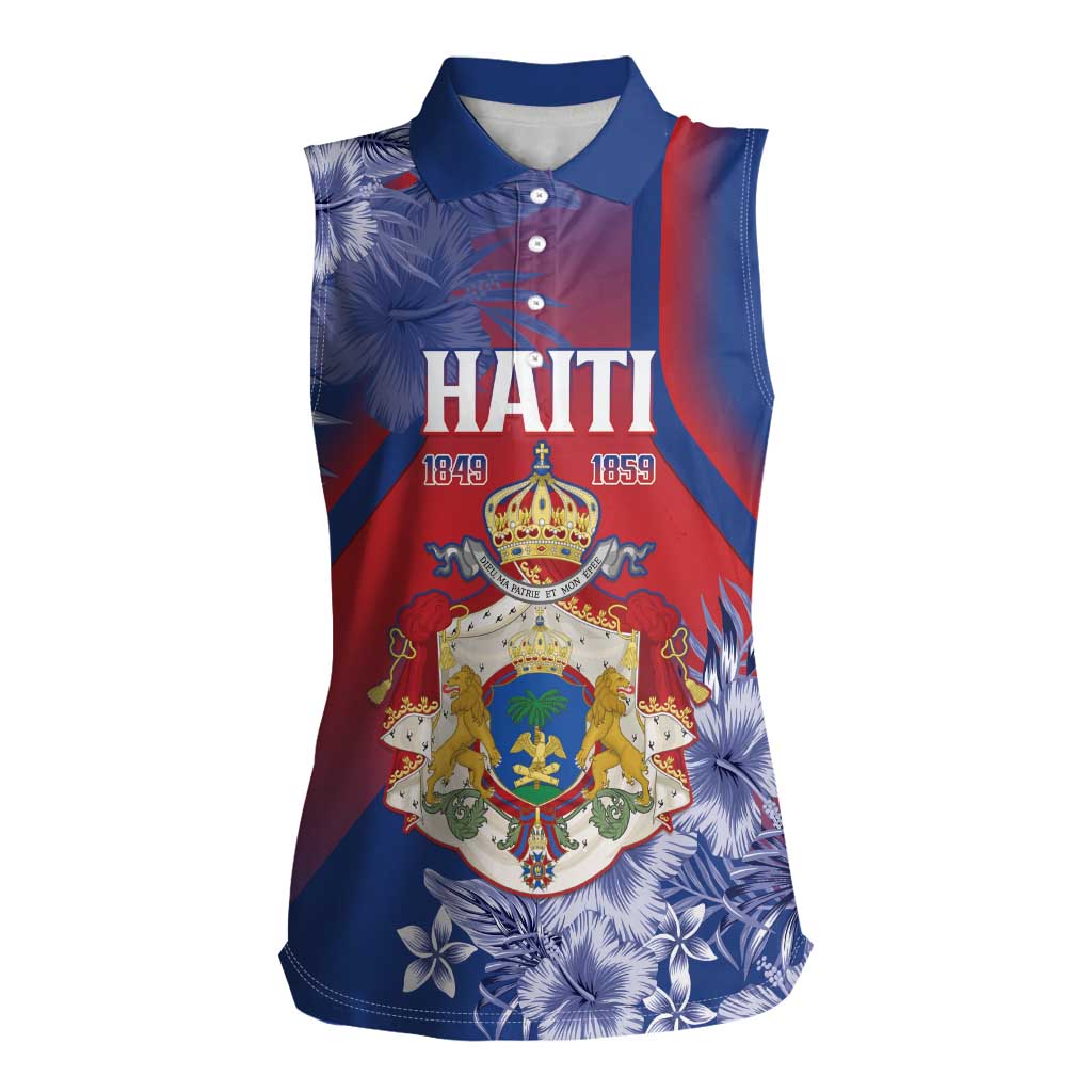 Personalised Second Empire of Haiti Women Sleeveless Polo Shirt Imperial Coat Of Arms 1849-1859 Tropical Flowers