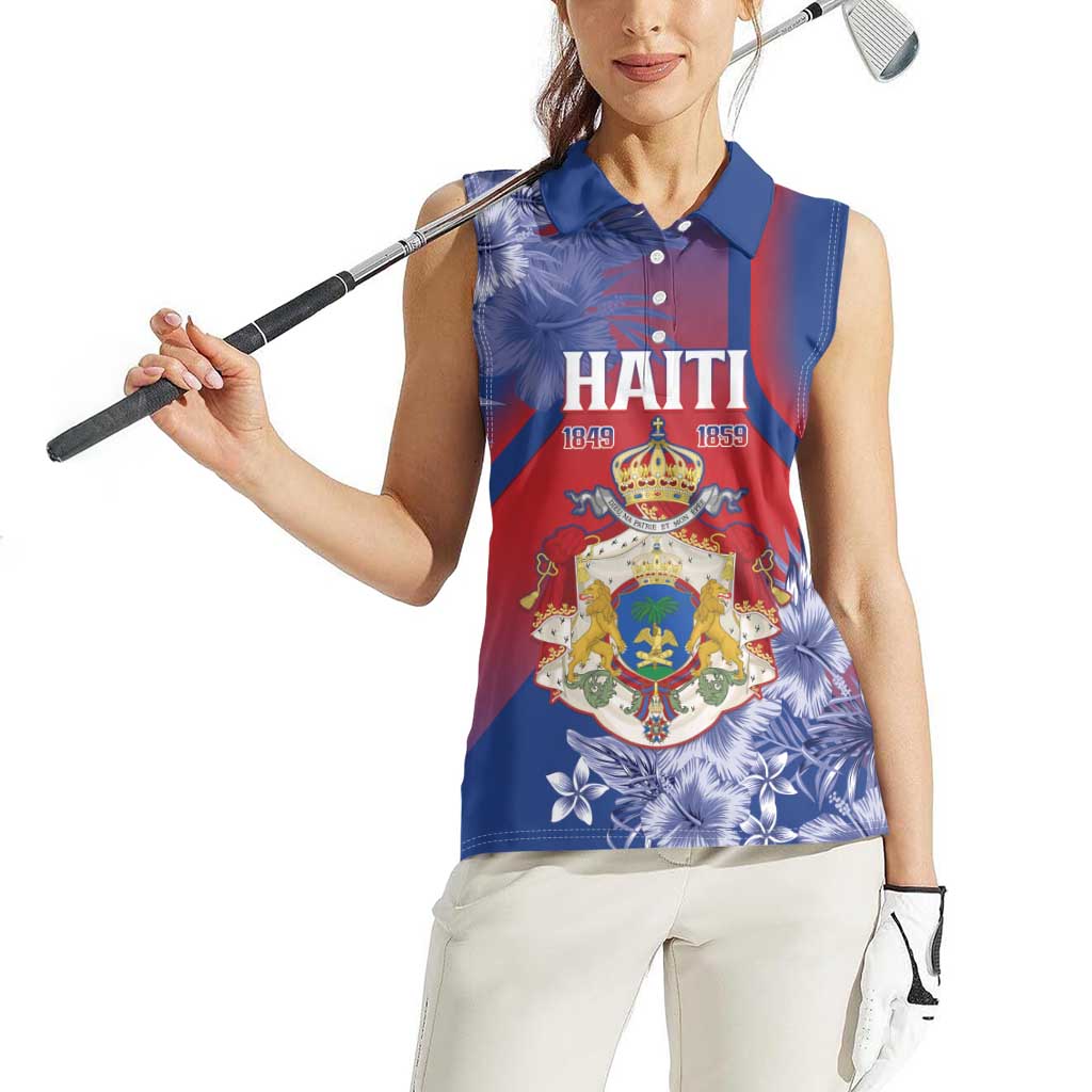 Personalised Second Empire of Haiti Women Sleeveless Polo Shirt Imperial Coat Of Arms 1849-1859 Tropical Flowers