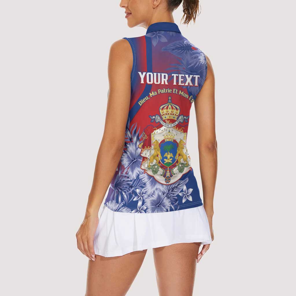 Personalised Second Empire of Haiti Women Sleeveless Polo Shirt Imperial Coat Of Arms 1849-1859 Tropical Flowers