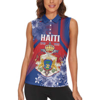 Personalised Second Empire of Haiti Women Sleeveless Polo Shirt Imperial Coat Of Arms 1849-1859 Tropical Flowers