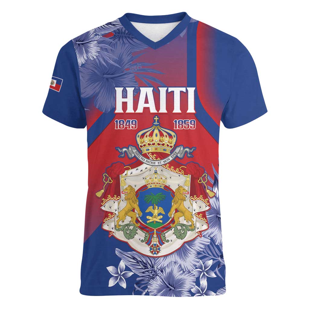 Personalised Second Empire of Haiti Women V-Neck T-Shirt Imperial Coat Of Arms 1849-1859 Tropical Flowers