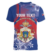 Personalised Second Empire of Haiti Women V-Neck T-Shirt Imperial Coat Of Arms 1849-1859 Tropical Flowers