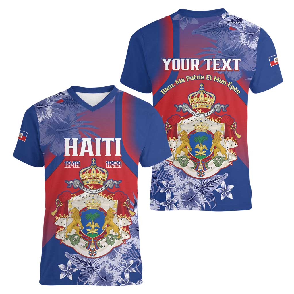 Personalised Second Empire of Haiti Women V-Neck T-Shirt Imperial Coat Of Arms 1849-1859 Tropical Flowers