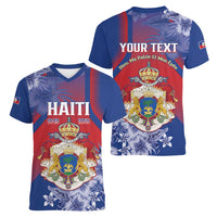 Personalised Second Empire of Haiti Women V-Neck T-Shirt Imperial Coat Of Arms 1849-1859 Tropical Flowers